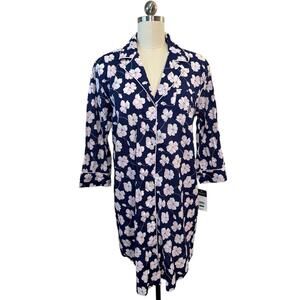 LRL Ralph Lauren Nightshirt Sleepshirt Floral Navy Pink 3/4 Sleeve sz L $58 NWT